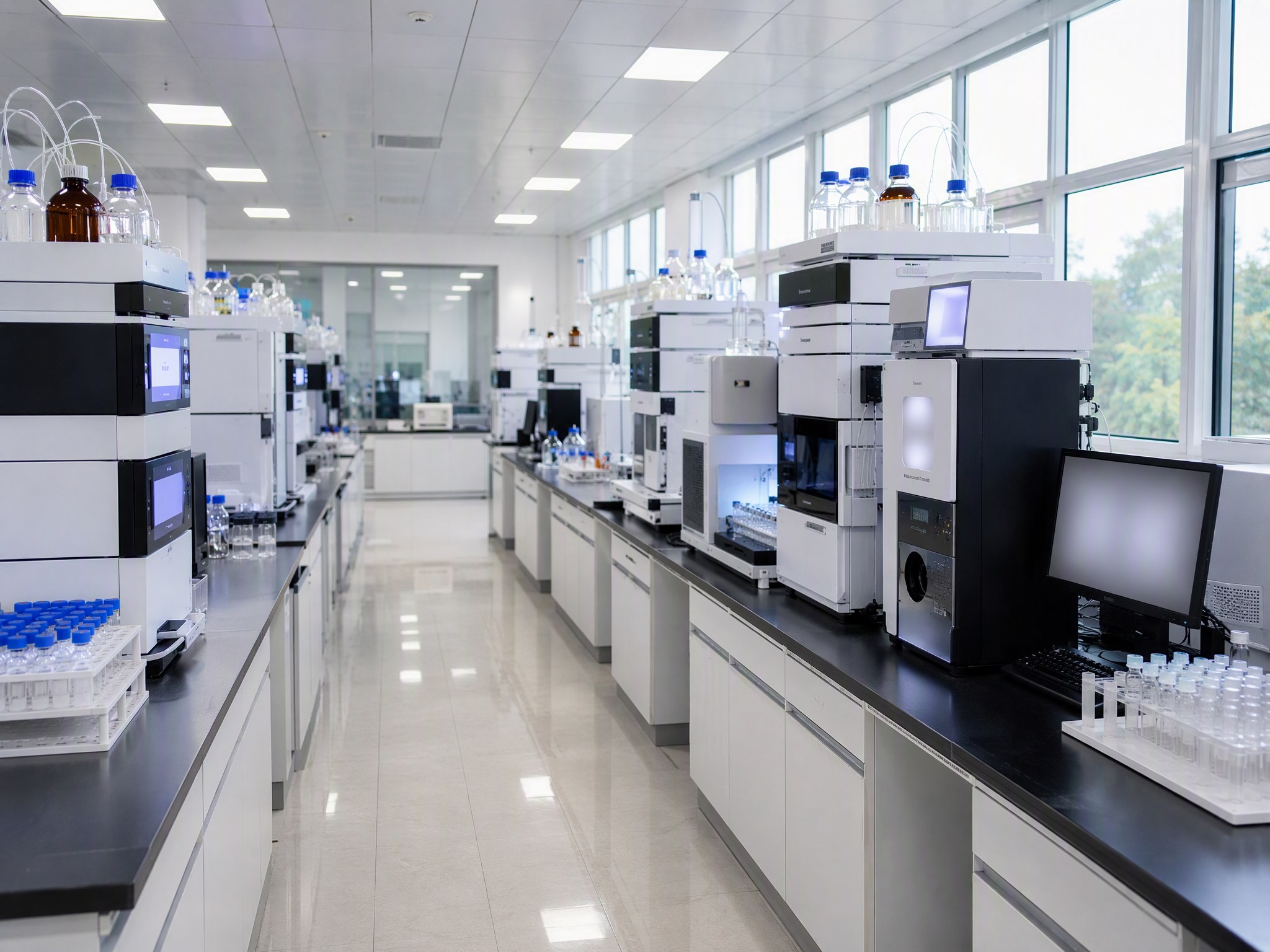 Analyst running HPLC testing in Qinghekang's R&D laboratory